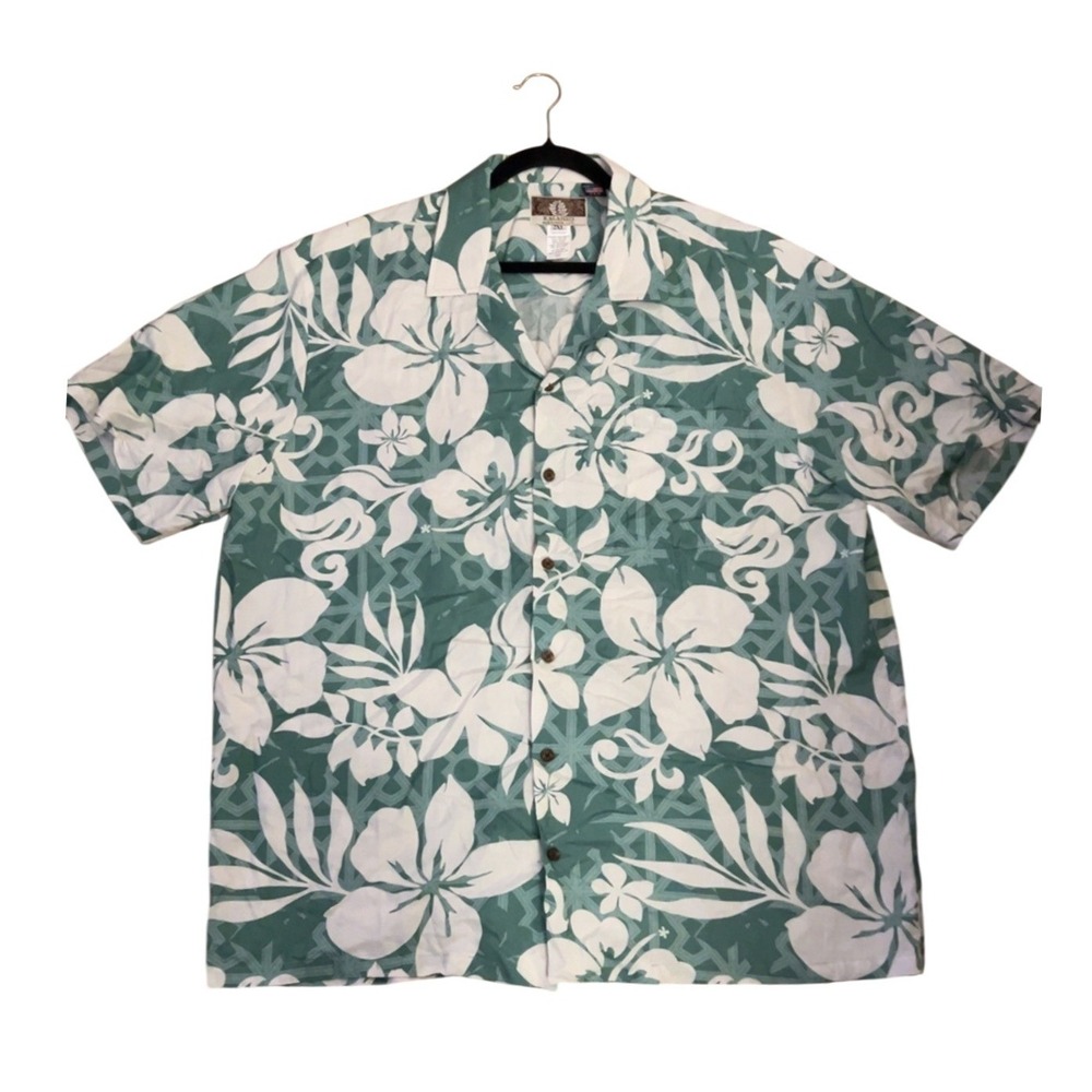 Kalaheo Hawaiian shirt green floral | SZ: 2XL | Made In USA